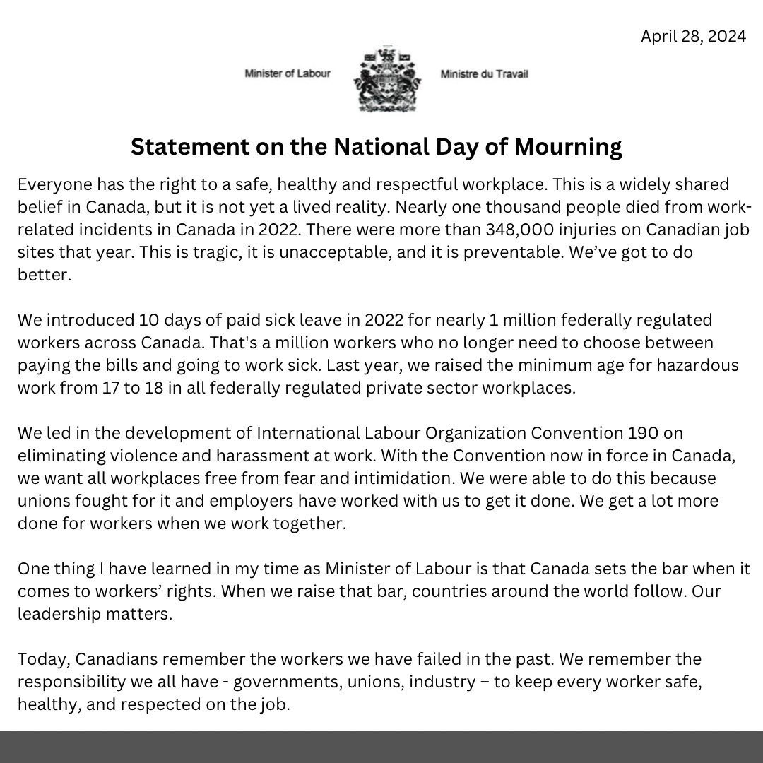 My statement on the National Day of Mourning: 6/6