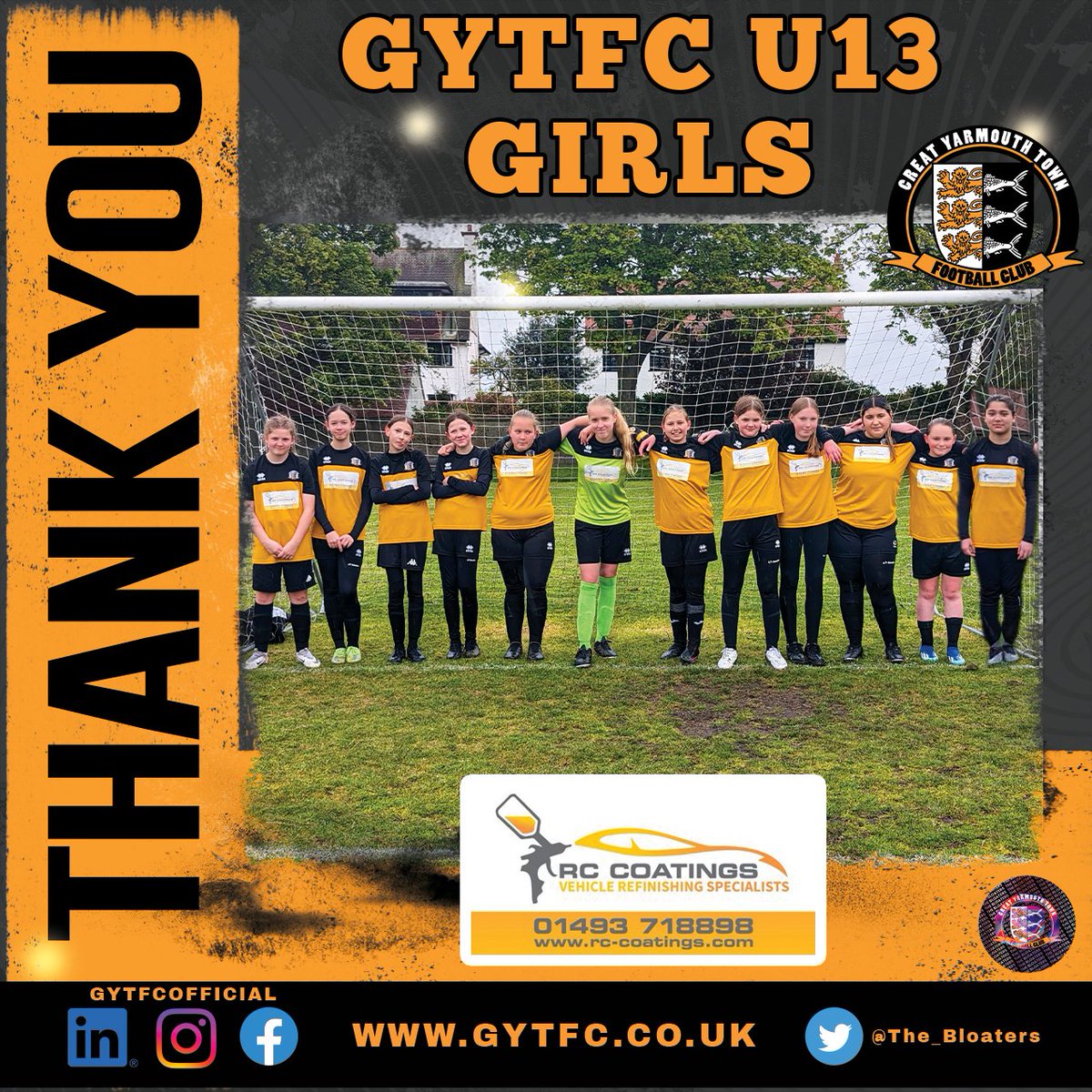 The_Bloaters's tweet photo. A big thank you to RC Coatings &amp; all our amazing parents for your fantastic support this season!
We couldn't have done it without you. Thank you from Great Yarmouth Town FC U13 Girls team! ⚽️
#GYTFC #U13Girls #ThankYou #Sponsors #Parents #GreatYarmouth https://t.co/7kbbDSMg13