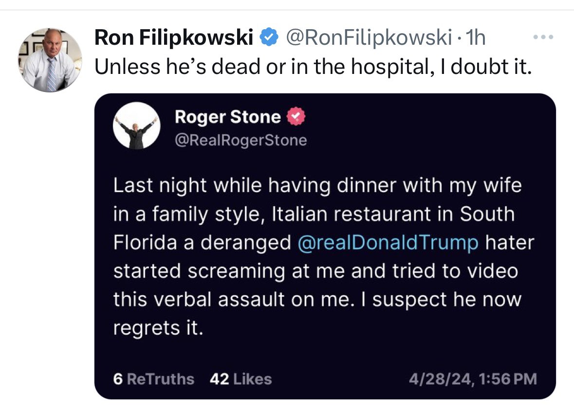 No MAGAt should ever be able to dine in peace in the U.S. Celebrity MAGAts, especially— politicians or not— should be hounded, ridiculed, and shunned by all decent people. Want to overthrow our democracy? You shouldn’t ever have another comfortable day in this nation.