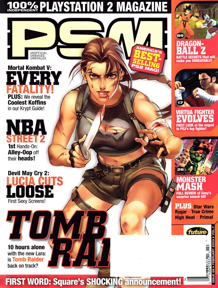 lara croft, cover for PSM (playstation magazine) #68, feb. 2003