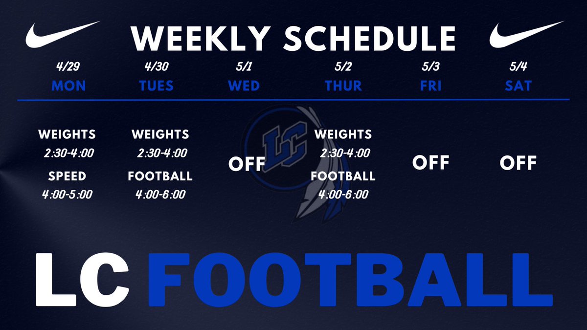 Schedule is up for the week. Another opportunity to get better! 🔵⚪️ #WeAreLC