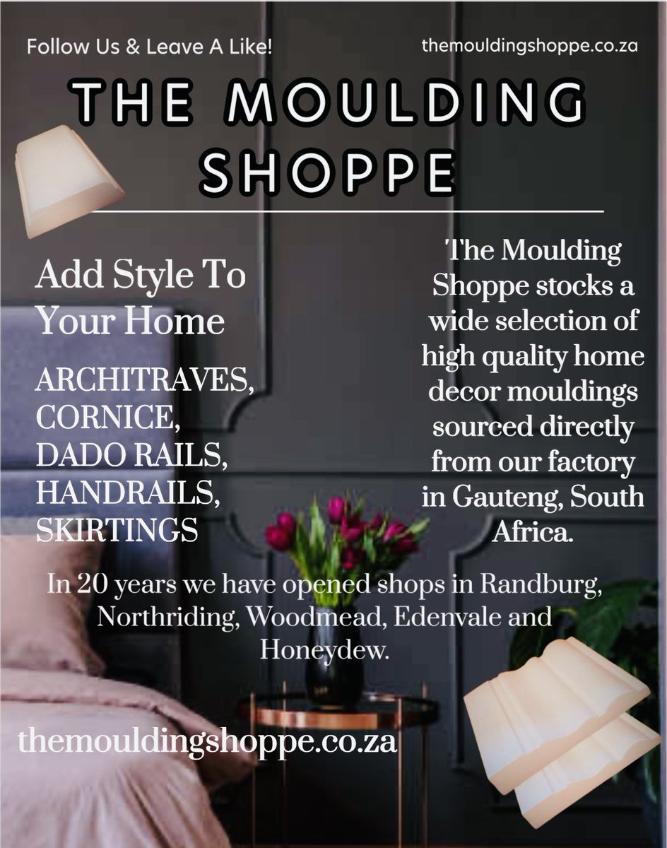 #ThemouldingShoppe #Moulding #HomeDecorIdeas #Manufacturer #HomeImprovement #JoziBusinesses #20YearsExperience #DIY #Renovating #SupplyToTheTradeAndPublic #SupportLocal #ARCHITRAVES, #CORNICE, #DADORAILS, #HANDRAILS #SKIRTINGS LIKE & SHARE THIS PAGE! Contact us!