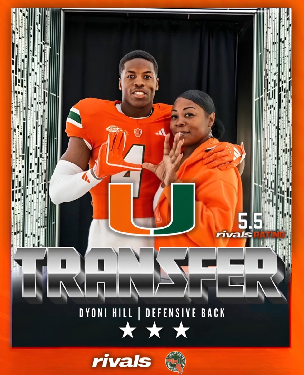 Marshall DB transfer Dyoni Hill commits to Miami. 'I just feel like this is where I need to be, and I will continue to develop.' @canes_county | @RivalsPortal miami.rivals.com/news/marshall-…