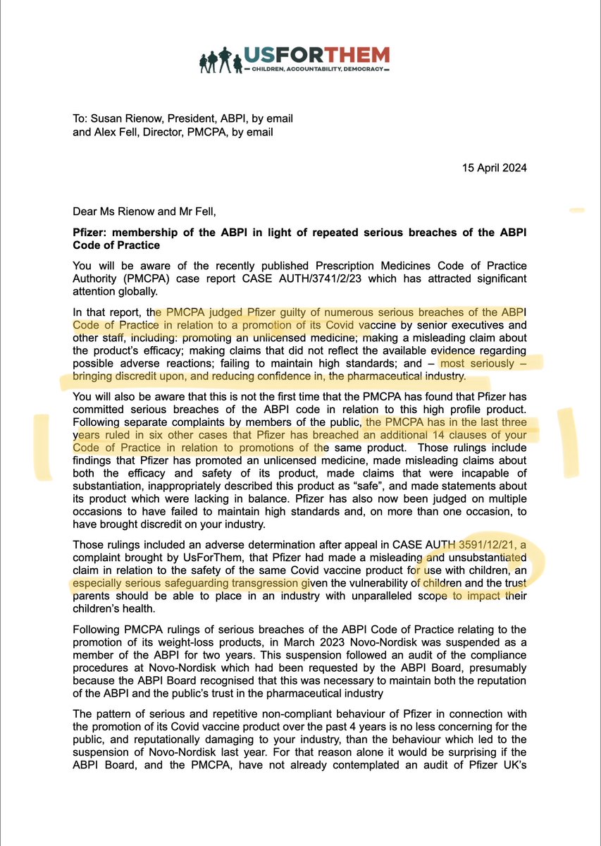 ‼️We have written to The Association of the British Pharmaceutical Industry, @ABPI_UK, calling for it to suspend @pfizer for its repeated serious breaches of the ABPI's Code of Practice. A copy of our letter is here. For the seventh time in a row, Pfizer has been found guilty by…