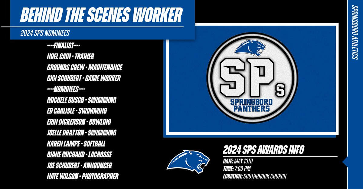 2024 SPs Awards
- May 13th
- 7:00 PM 
- Southbrook Church