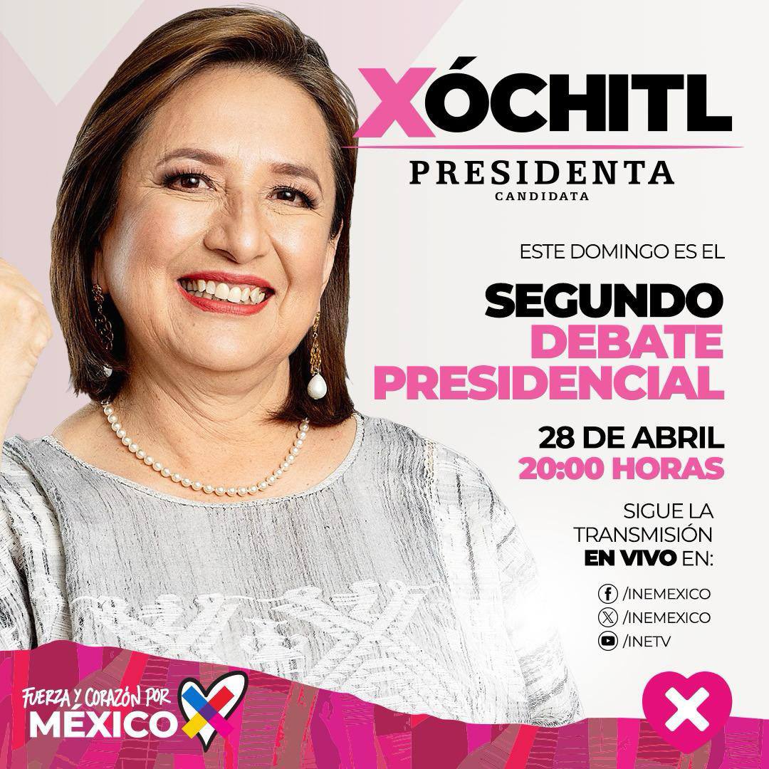 Esta campaña es de todos, nuestra participación es fundamental para sacar adelante a nuestro México. Hoy @XochitlGalvez necesita de nuestro apoyo. #DebateINE    Hoy a las 20:00 horas. Con #FuerzayCorazon todos juntos sí podemos. #DebateX