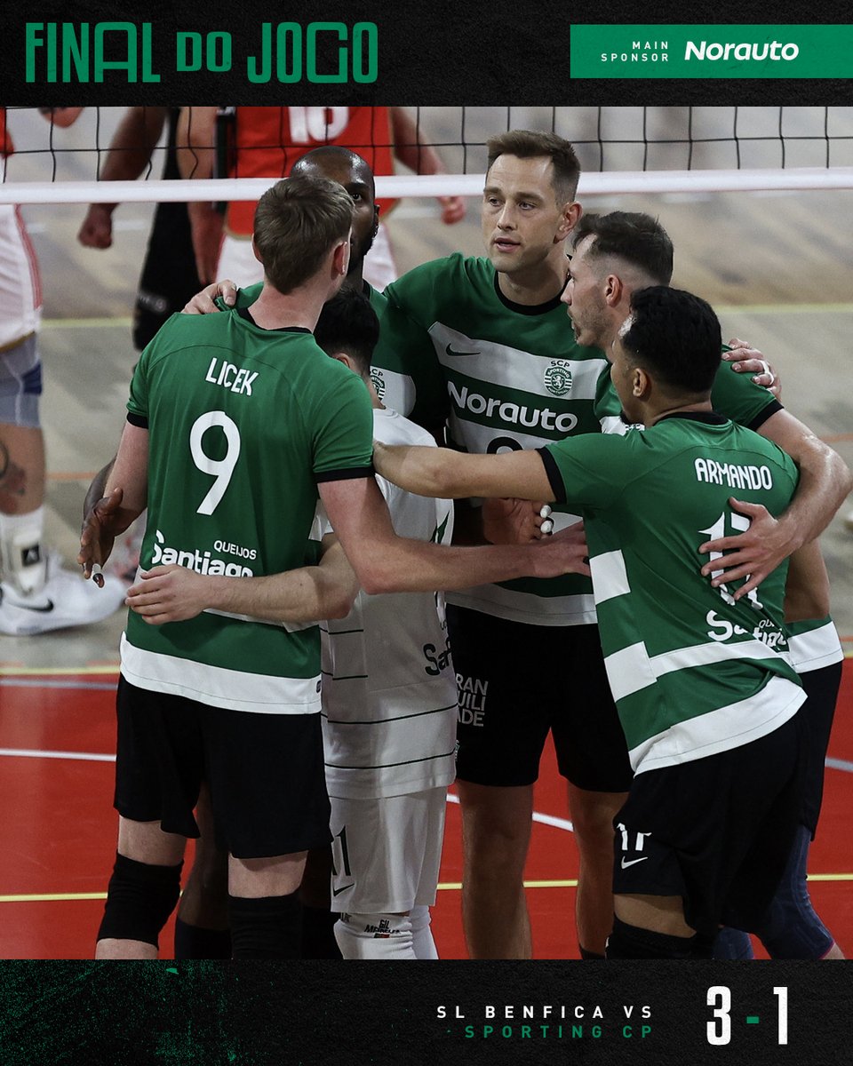 #VoleibolSCP | ⏹️ Derrota dos Leões no 3.º jogo da final da #LigaUnaSeguros. 🏐 29-31, 25-21, 25-20 e 25-17 Vamos encher o #PavilhãoJoãoRocha no dia 1/5 às 16h00 e mostrar a garra do Leão! 🎫 Bilhetes em breve.