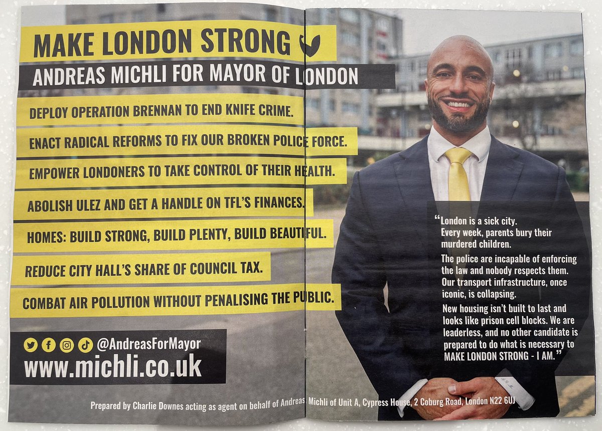 Clear and punchy. I like the matching tie and colour scheme.

Op Brennan sounds like a forgotten counterinsurgency programme from The Troubles

“MAKE LONDON STRONG – I AM” lol. 

Having a swole bicep as your logo is very powerful, this is the future.

7/10