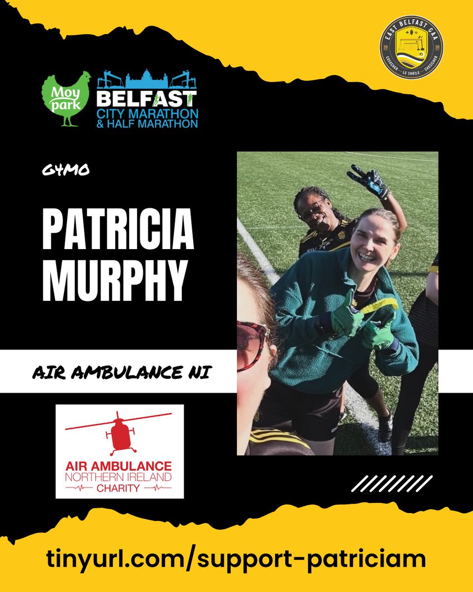 Join us in supporting Patricia as she takes part in the @marathonbcm Belfast Marathon next Sunday in aid of @AirAmbulanceNI Together, we can make an impact. 🔗 tinyurl.com/support-patric… 🏃🏻‍♀️🏅 #Together #LeChéile #Thegither #BelfastMarathon #MoyParkMiles #OthersLiveWhenYouGive