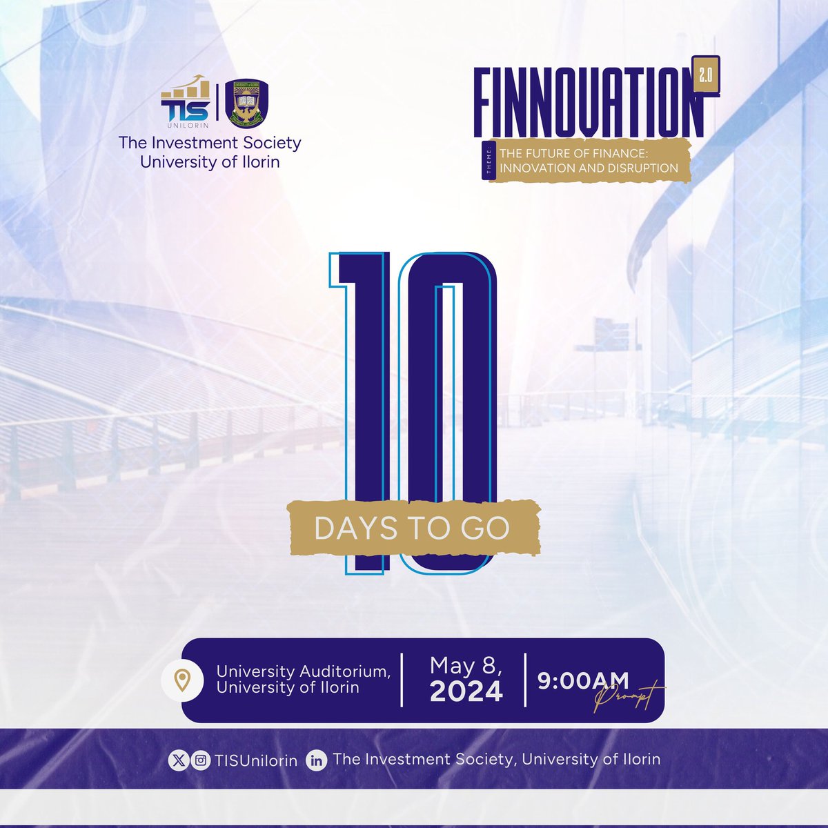 TISUnilorin's tweet photo. 🔥10 DAYS TO GO!🔥

We're just 10 daysssss away from the most anticipated event of the season!- FINNOVATION 2.0🥳🥳

Mark your calenders for May 8th, 2024 and join us at the @UnilorinNGR 's Auditorium.🤩

Secure your spot now by registering via the link below: https://t.co/y34ayd3CoS