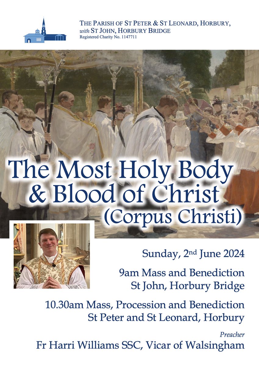 We are delighted to welcome @WalsinghamVicar, Vicar of Walsingham, to preach for our Corpus Christi celebrations on Sunday, 2nd June #horbury #horburybridge #wakefield