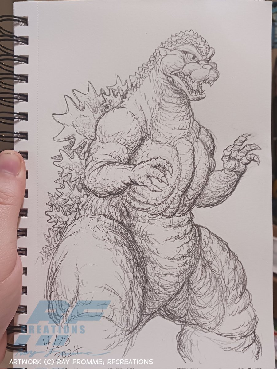 Did some sketching before I went to bed last night. Sometimes I get a bit carried away and go nuts with the detail. #Godzilla #GodzillaArt