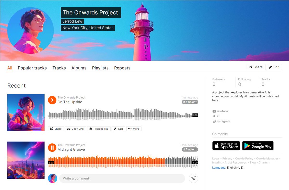Working on a new Soundcloud page for my AI Music. Suno AI has been a life changing experience for me.