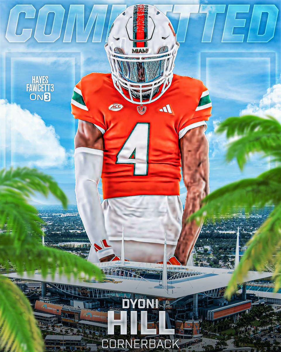 BREAKING: Former Marshall CB Dyoni Hill has Committed to Miami, he tells @on3sports The 6’1 175 CB totaled 55 Tackles and 1 INT in 2023 Will have 2 years of eligibility remaining on3.com/db/dyoni-hill-…
