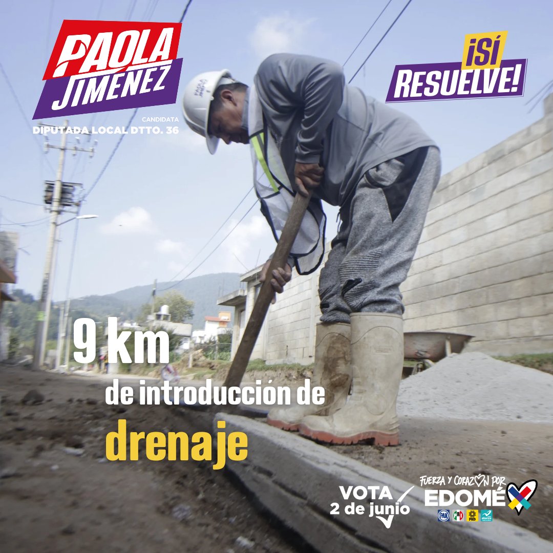 9 kilómetros de acondicionamiento e introducción de drenaje, por las familias 👨‍👩‍👧‍👦 #PaolaSíResuelve

Vota por la Coalición Fuerza y Corazón por el Estado de México

#PaolaJiménez #Diputada #Toluca #Zinacantepec #Distrito36