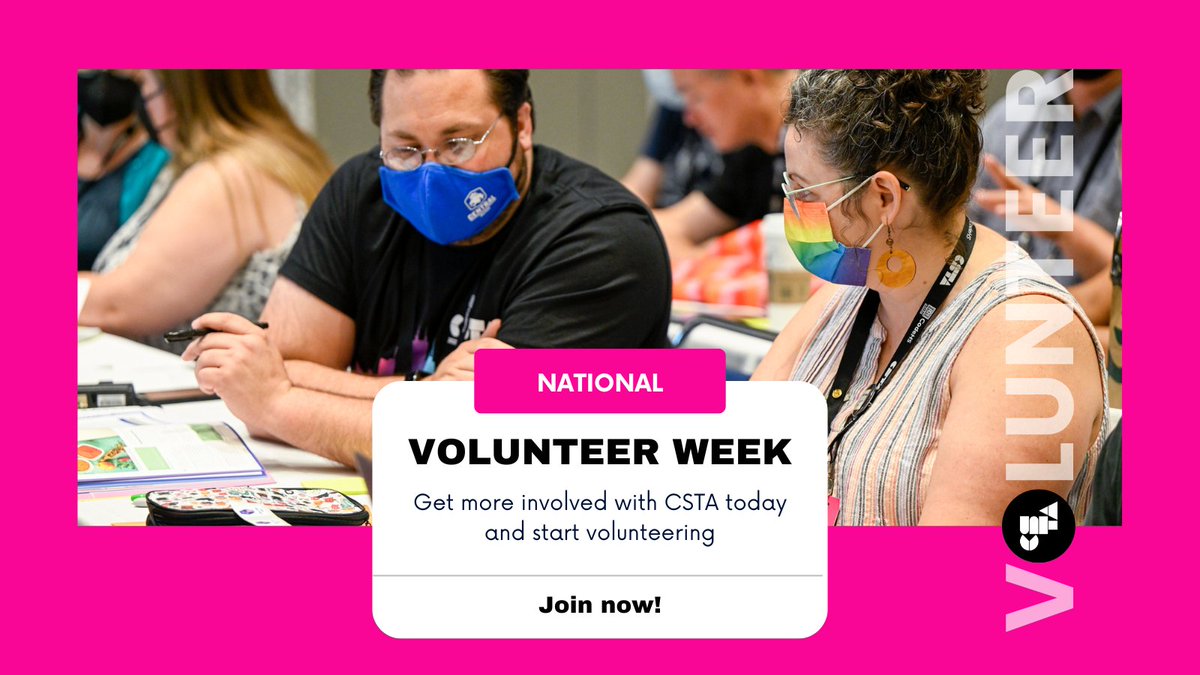 Inspired by all of the amazing volunteers during #NationalVolunteerWeek? Join them in volunteering with CSTA today and work towards a better future for CS education! Learn more here: csteachers.org/engage/