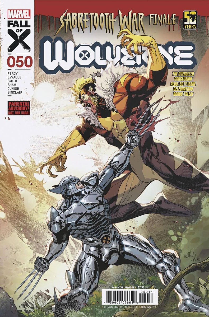 CREED VS. LOGAN - THE FINAL SHOWDOWN! 🕐 𝗣𝗿𝗲-𝗼𝗿𝗱𝗲𝗿 by MON APR 29 @ 5 PM, 𝘀𝗮𝘃𝗲 𝟮𝟬%! 📱 #Wolverine Vol 7 #50 🕐Releases 5/29 👉ow.ly/qlHj50RpMkU ✏️@Benjamin_Percy & more! ✨@leinilyu #CoverArt 🎨 @csmitharts @GeoffShaw12 & more! #XMen #MCU #Marvel