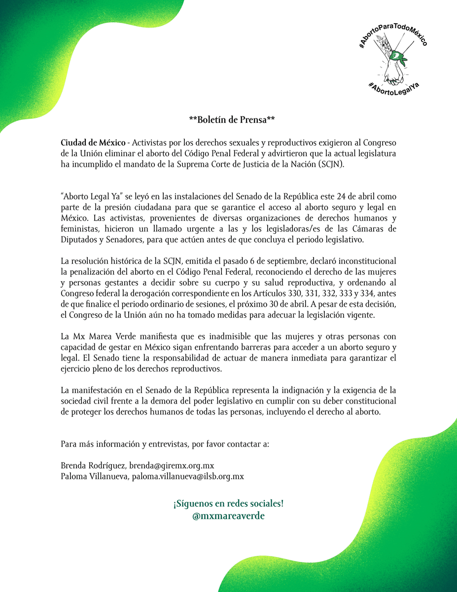 Vamos por el aborto legal, gratuito y seguro en todo México para todas las personas, ¡la Marea Verde en ruedas! 🚲🌊💚 #RodadaVerde