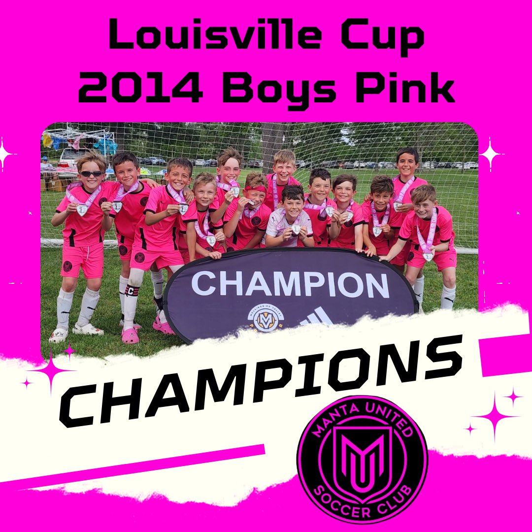CONGRATS to the @manta14boyspink! CHAMPIONS of the Louisville Cup after TEN SHOOTERS in a Penalty kick shootout! What an ending- Way to go, boys!🩷🖤🎉 #teammanta #mantafam #thatpinkclubfromohio #thinkpink