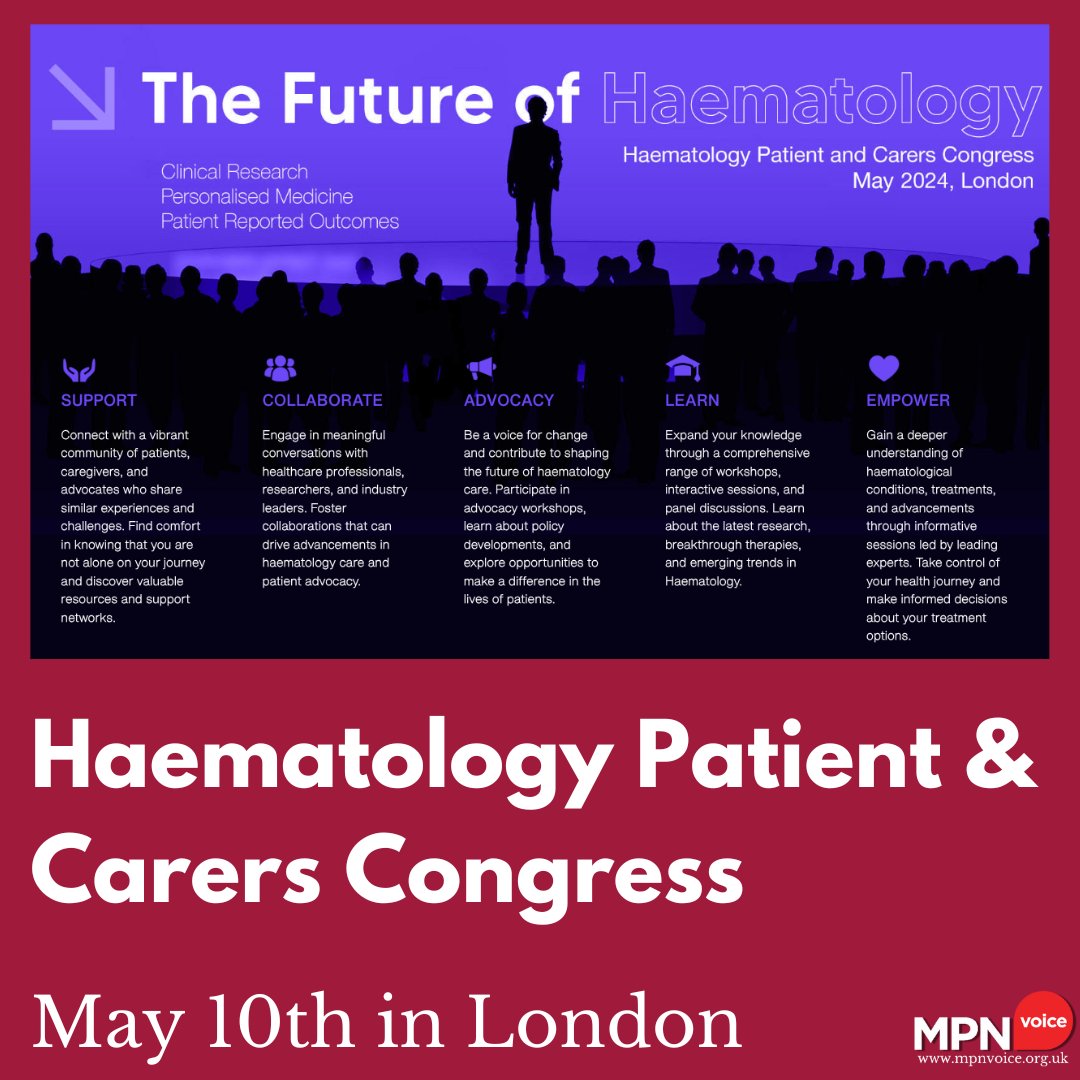 Calling all haematology patients and carers! Don't miss this landmark event designed just for you. Connect, learn, and share experiences at the HPCC on May 10th in London. Together, we can make a difference in the haematology community. Follow the link patientcongress.com