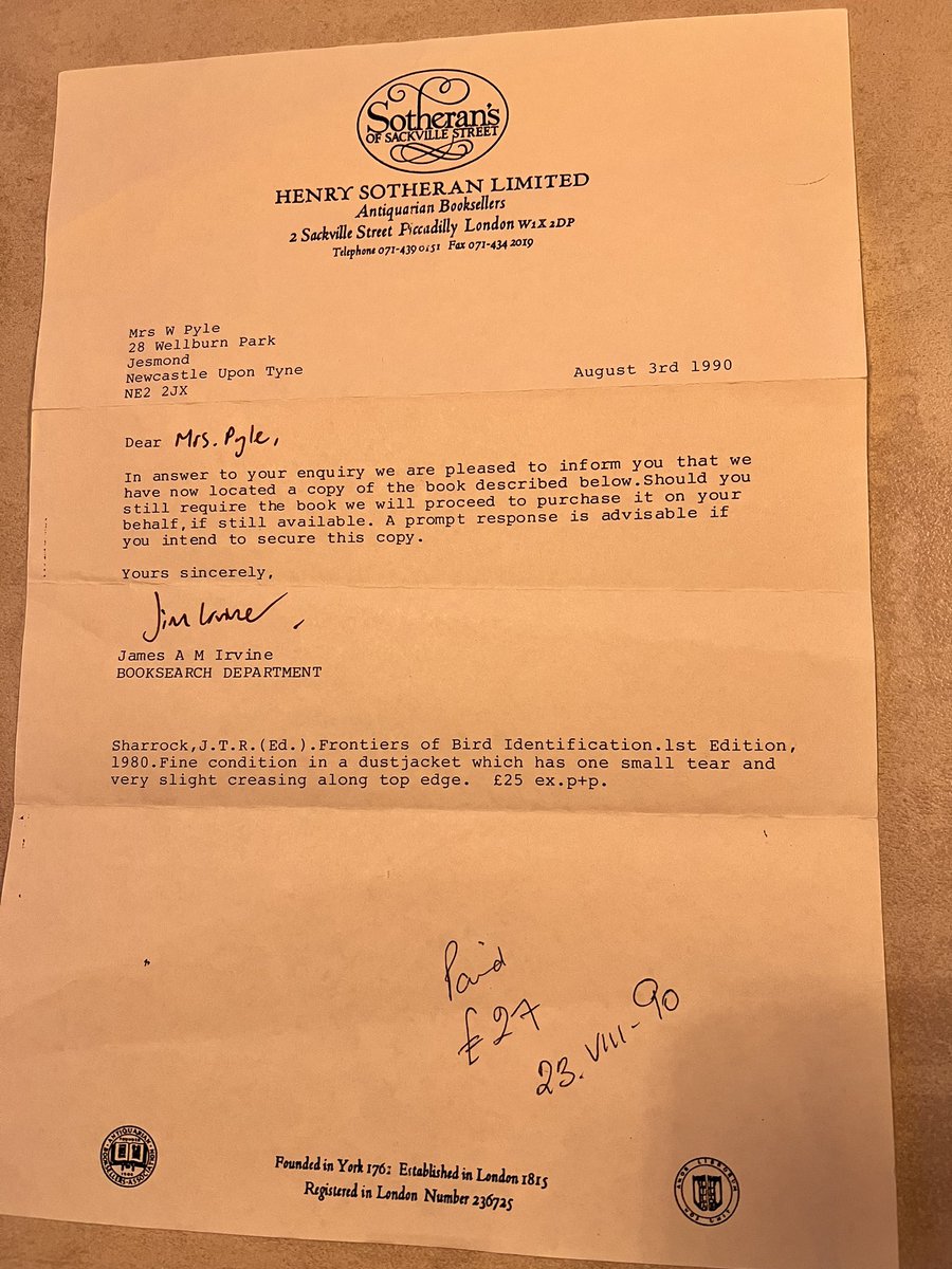 Got to love an old book shop #barterbooks and more so when you get an old classic complete with a letter to the original owner. I paid significantly less! #Sharrock #Frontiers #classic #birds