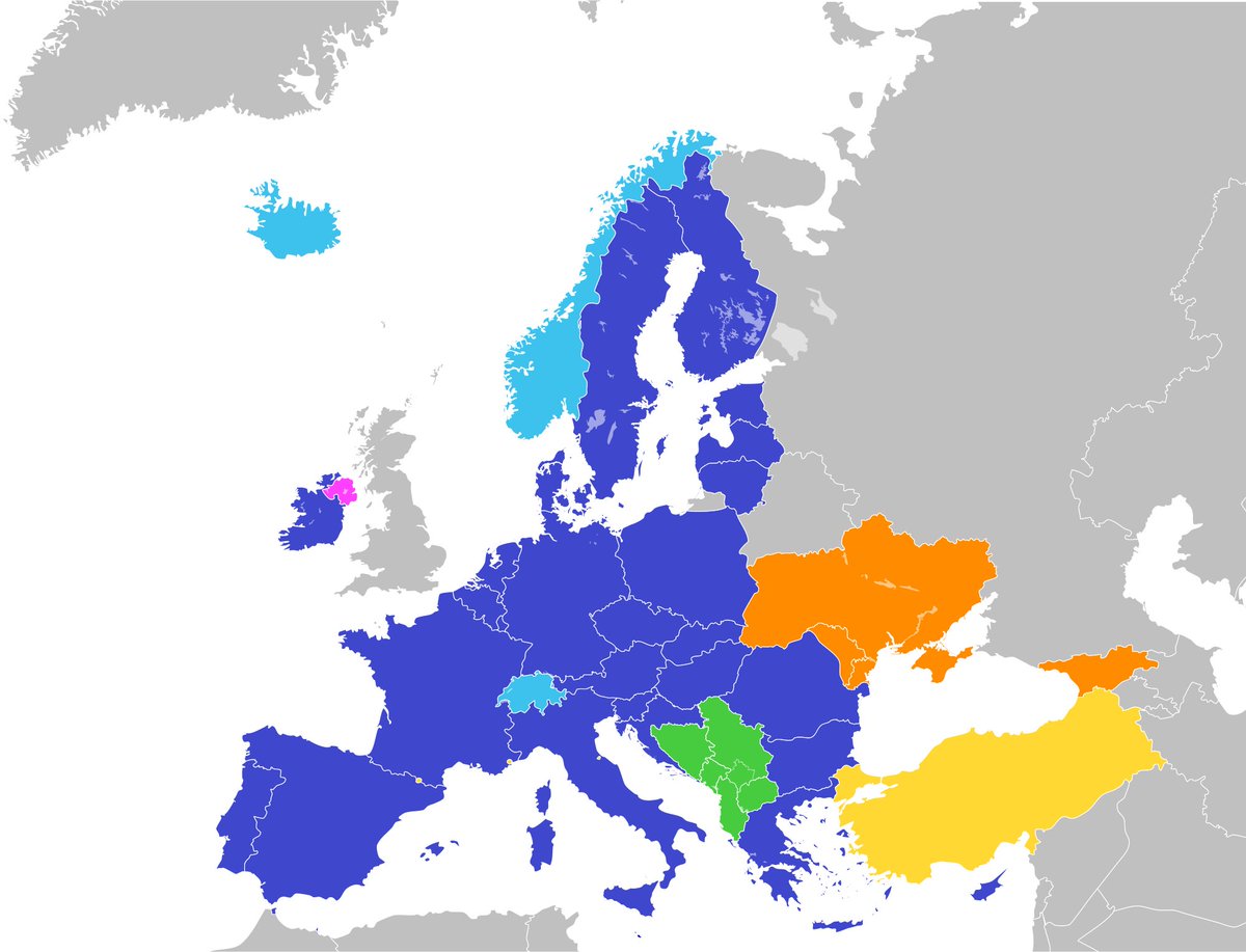 All these countries are in the Single Market, including the ones in orange, green and yellow, they have slightly different deals. Because of this they essentially don't trade with the UK because it cost 10-15% more so they trade only with each other.