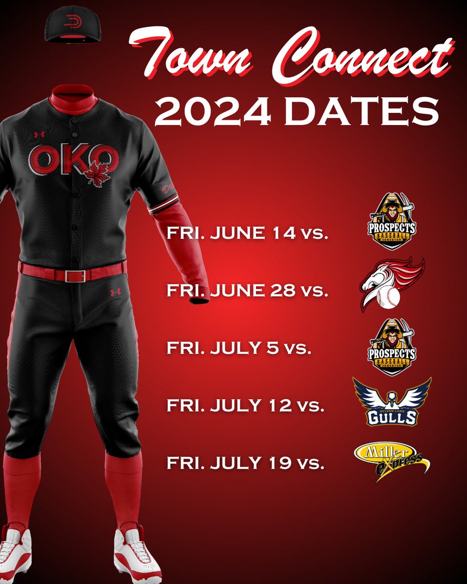 2024 Town Connect uni dates are here. Can't wait to see these in action! #dawgs #baseball #okotoks #wcbl #livebreathedawgs #townconnect #unis