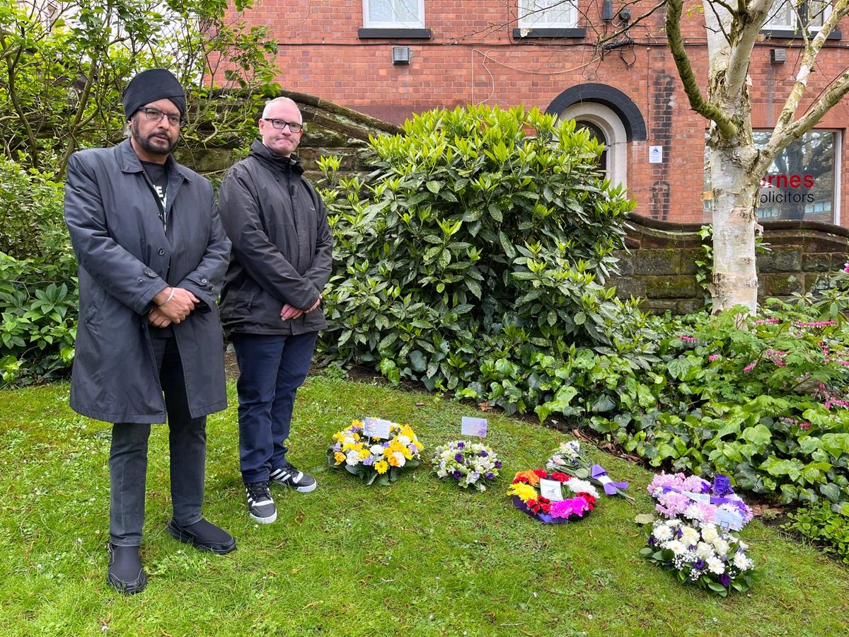 Today we ⁦@ThompsonsLaw⁩ attended the IWMD event in Wolverhampton. Our senior lawyers Warinder and Karl from our Birmingham office spoke and laid a wreath at the event organised by comrades at Wolverhampton trades council. #IWMD24