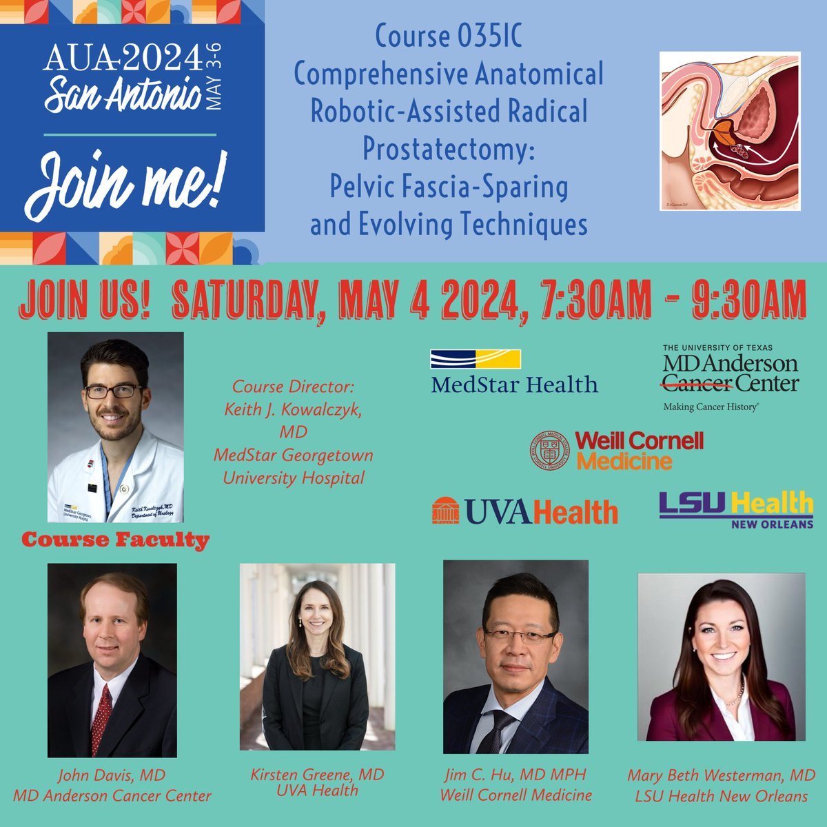 Keith Kowalczyk, MD (@keithkow) on Twitter photo Reminder of our course next Saturday May 4th, 7:30-9:30am! Hope you see you at #AUA24!
<a href="/jimhumd/">Jim Hu</a> <a href="/KGUROmd/">Kirsten Greene</a> <a href="/jdhdavis/">John W. Davis, MD</a> <a href="/DrMBWesterman/">Mary Beth Westerman</a>
aua2021.app.swapcard.com/event/2024-ann⦠Reminder of our course next Saturday May 4th, 7:30-9:30am! Hope you see you at #AUA24!
<a href="/jimhumd/">Jim Hu</a> <a href="/KGUROmd/">Kirsten Greene</a> <a href="/jdhdavis/">John W. Davis, MD</a> <a href="/DrMBWesterman/">Mary Beth Westerman</a>
aua2021.app.swapcard.com/event/2024-annā¦