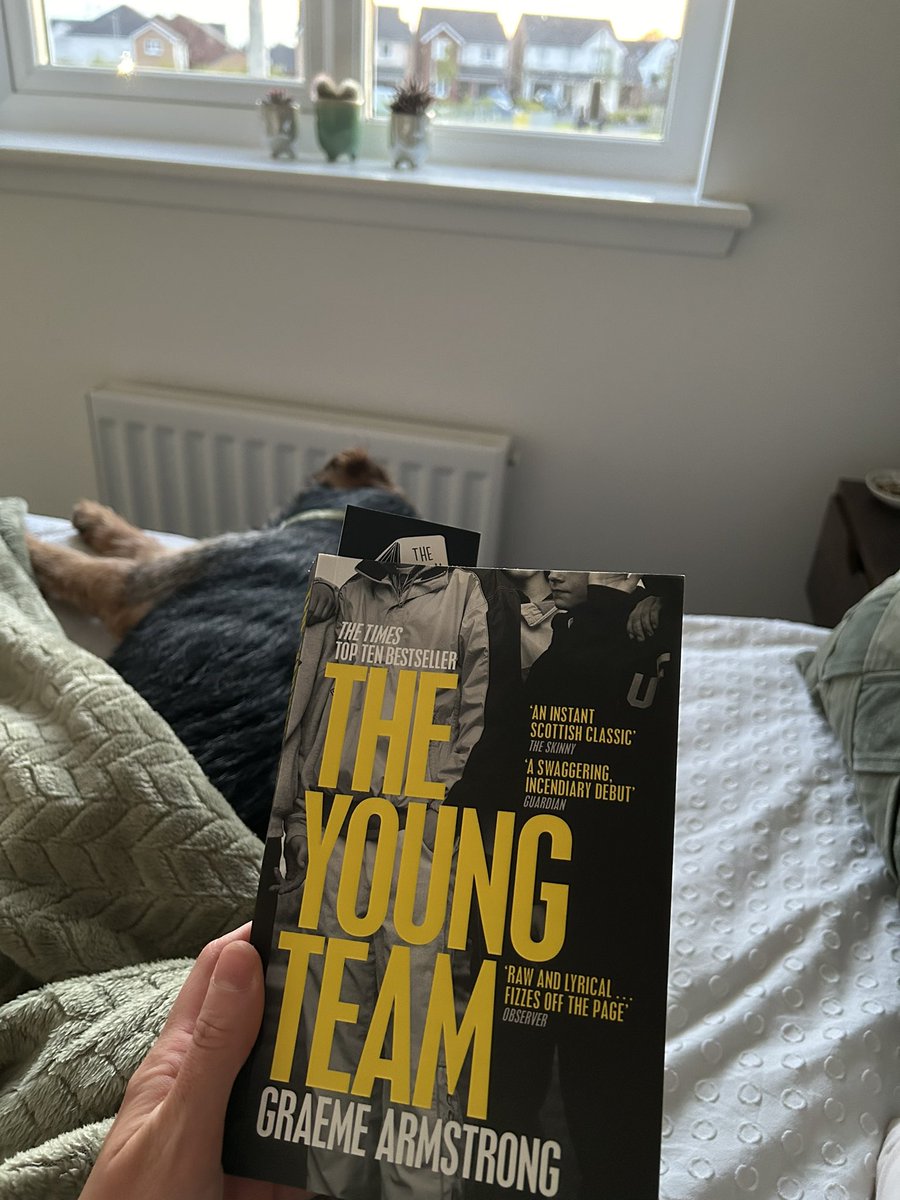 Great afternoon at <a href="/BookPaisley/">PaisleyBookFest</a>’s Scottish Masculinities event! So fab to hear from <a href="/G_Armstrong21/">Graeme Armstrong</a> <a href="/ConaghanAuthor/">Brian Conaghan</a> and Alan Bissett. Now sitting down with my wee reading buddy 🐶