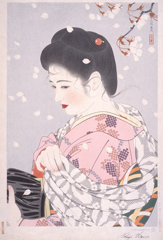 Cherry Blossom Storm, by Shimura Tatsumi, 1980 #woodblockprint