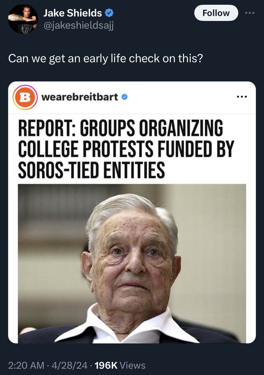 Shields is simultaneously attacking Israel AND attacking George Soros for funding anti-Israel protests. The CTE is hitting him hard today.