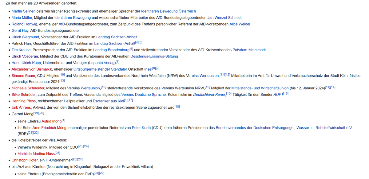 @Ella_von_T @shlomo96 'Die anwesenden CDU-Politiker? Welche denn?'

Die (zu dem Zeitpunkt aktiven) CDU-Mitglieder waren:
Ulrich Vosgerau
Simone Baum (später WerteUnion)
Wilhelm Wilderink

Alexander von Bismarck ist ein ehemaliges CDU-Mitglied.