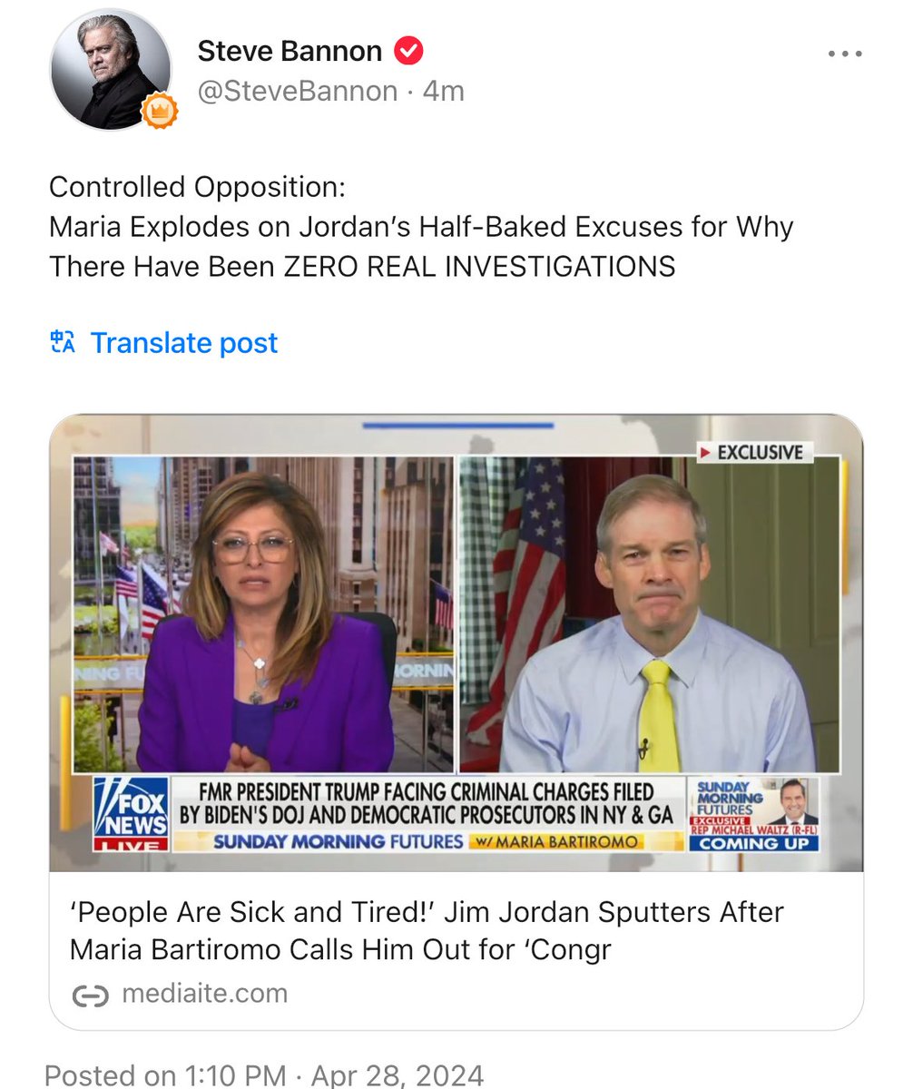 Controlled Opposition:
Maria Explodes on Jordan’s Half-Baked Excuses for Why There Have Been ZERO REAL INVESTIGATIONS  

mediaite.com/tv/people-are-… ⁦@Jim_Jordan⁩