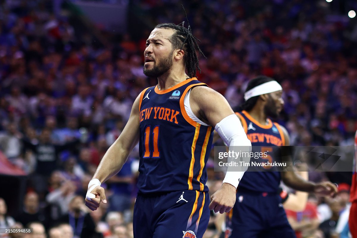 Jalen Brunson pours in 47 points for a New York Knicks playoff game record in a 97-92 win over the Philadelphia 76ers. The Knicks lead the series 3-1. 📸: Jesse D. Garrabrant, @NwachukwuTim #NBAPlayoffs