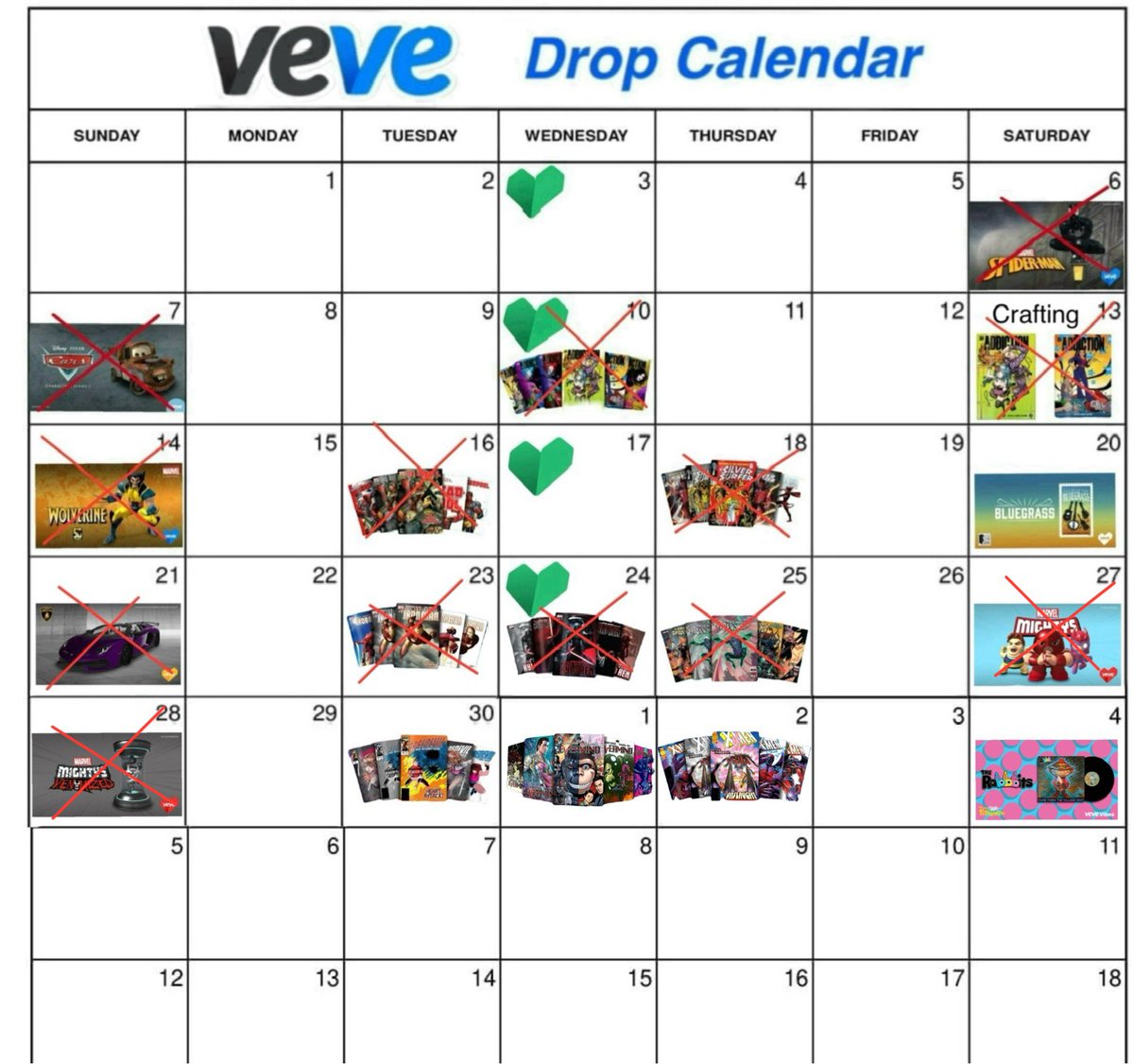 Updated Veve drop calendar #vevefam @veve_official @DavidYuNZ Like and repost