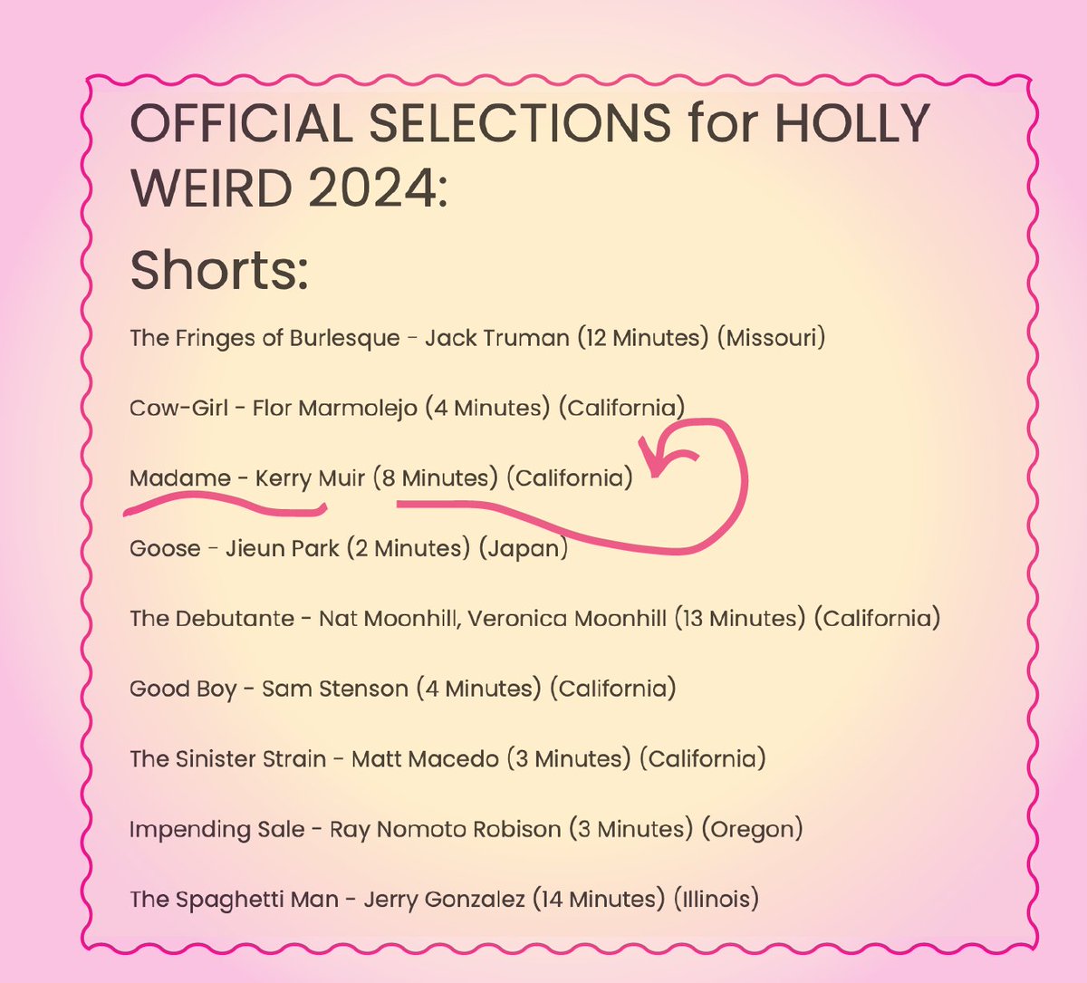 And we're off... again! 🎬🍿💋💫📽️🎞️🕶️🌺
'MADAME' is headed 4 Hollywood (or, ahem, #Hollyweird)! Thrilled 2 be sharing a bill w the Audience Award-winner at Slamdance 2023, 'American Pot Story: Oaksterdam' + shorts from Japan, Australia, Greece, Illinois, Missouri, CA, OR & more!