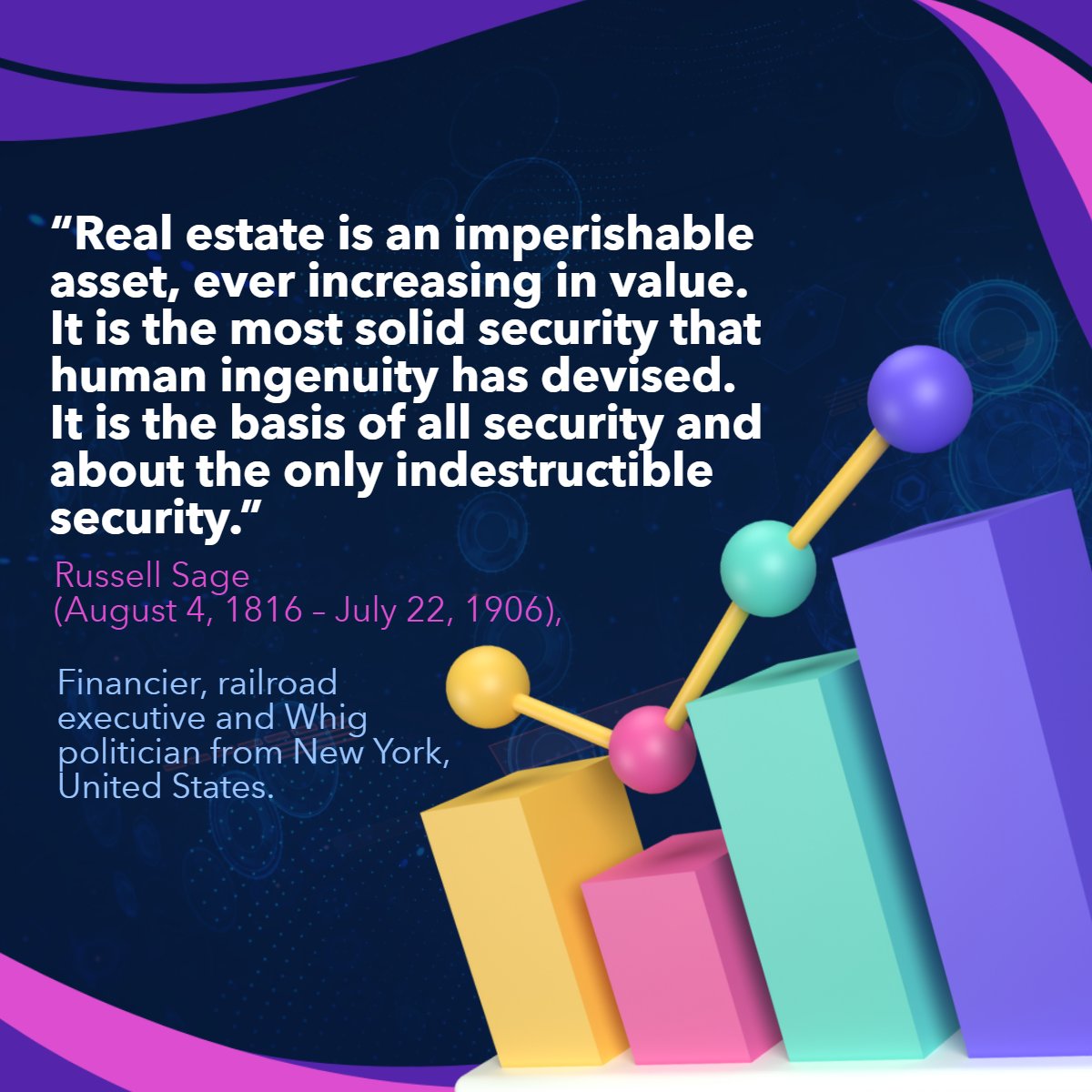 'Real estate is an imperishable asset, ever-increasing in value. It is the most solid security that human ingenuity has devised. It is the basis of all security and about the only indestructible security.”
— Russell Sage 📖

#quoteoftheday #quotestagram #lifequotes