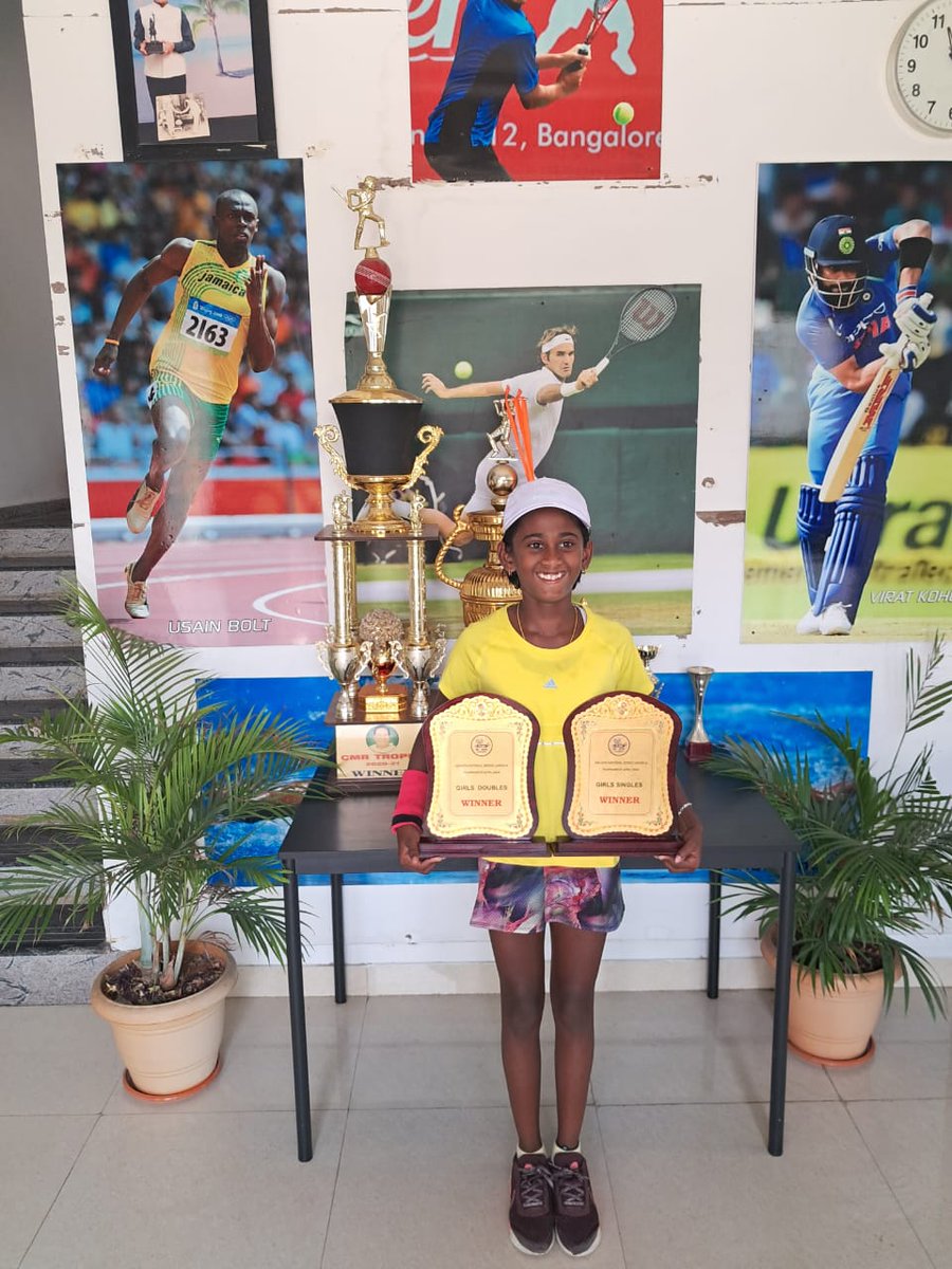 11-year-old prodigy Srishti Kiran dominates again! 
Securing both singles and doubles championships at the Under 14 National Series in Hyderabad, she's proving to be unstoppable on the court! 

#TennisPhenom #YoungChampion #KSLTA