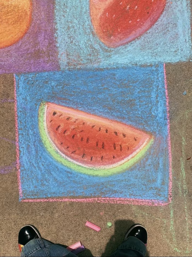 Chalk art of fruit.
🍊
🍓
🍉
#chalkart