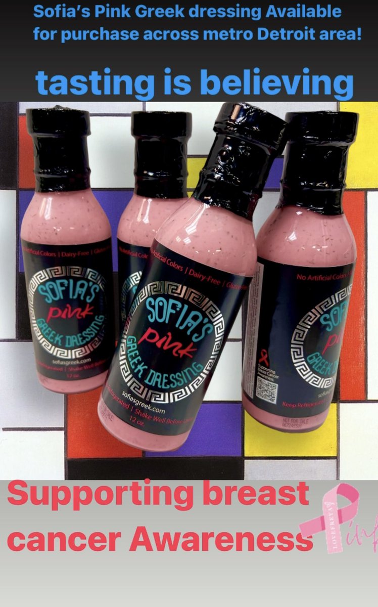 Sofia’s Famous Pink Greek Dressing Is Available for purchase in over 👉60👈Markets Across Metro Detroit Area! Gluten-free, Dairy-Free, 🚫NO High Fructose corn syrup, 🚫NO Sugars Added, Low Carb 🙌🙌 Thank you all for your Love and Support 🩷