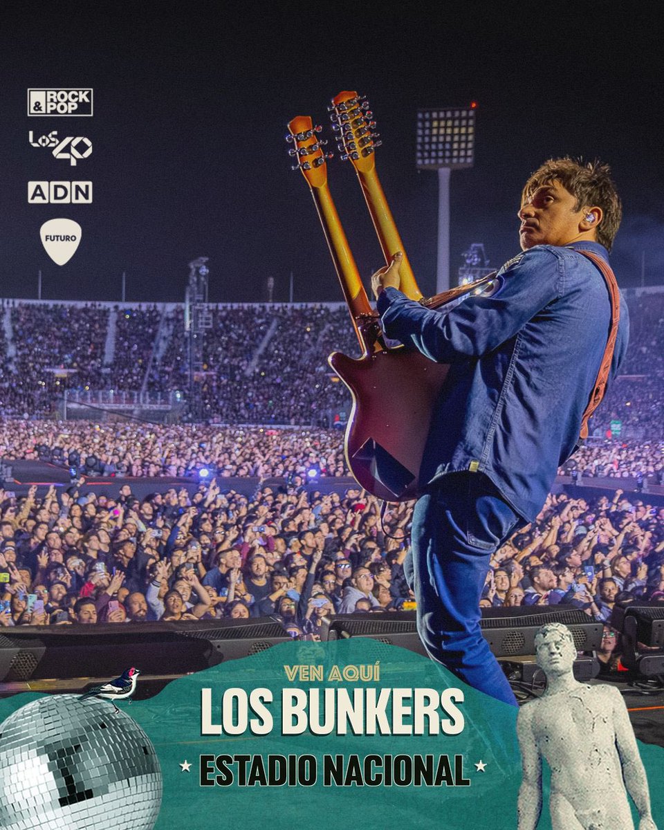 A las 9 en punto comienza el segundo show de @Los_Bunkers en el Estadio Nacional y lo escuchas en vivo y en directo por las antenas de #LaRadioDelRock @adnradiochile @rockandpop y @40ChileOficial envivo.futuro.cl