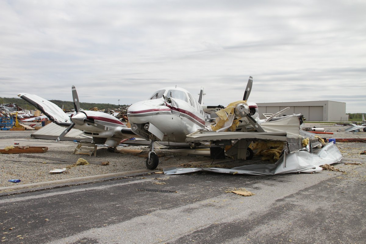 Not less than a Massacre ! The devastation at the general aviation terminal is beyond definition as multiple aircraft owners are shocked to see substantial damage to their aircraft due to the massive tornado that hit the Airfield premises and the area on 27 April 2024. 📸Eppley