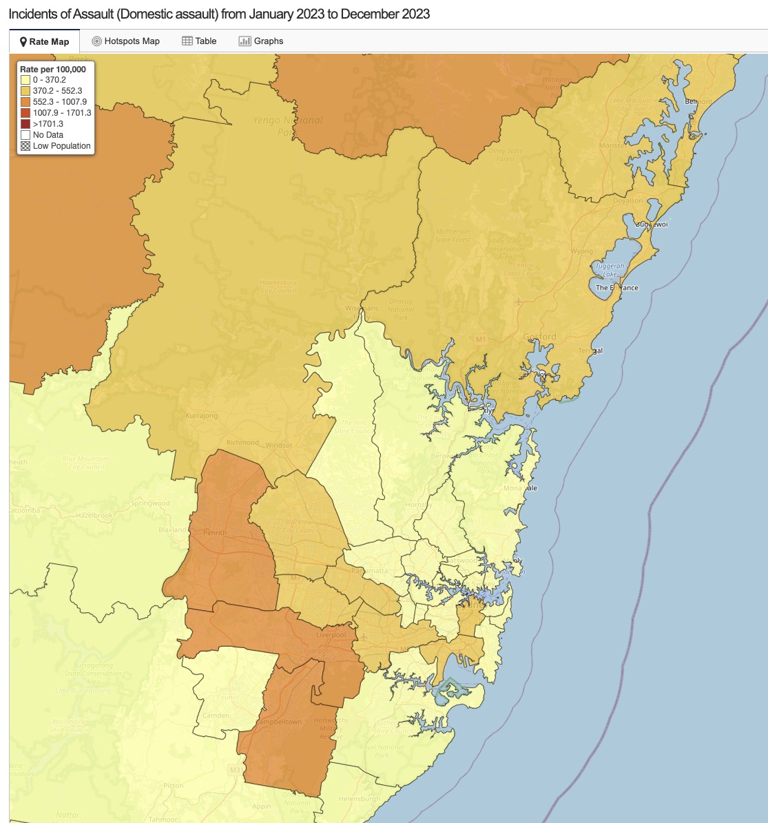 here's what BOCSAR's map looks like, which defaults to incidents per 100,000