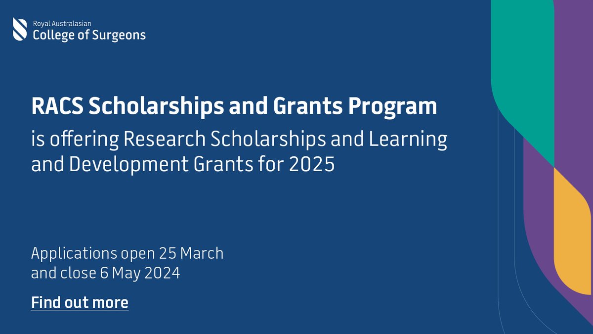 Apply now for the RACS Scholarships and Grants Program 2025. Applications close 6 May 2024. surgeons.org/scholarships #scholarships #surgicalresearch #RACS #foundationforsurgery