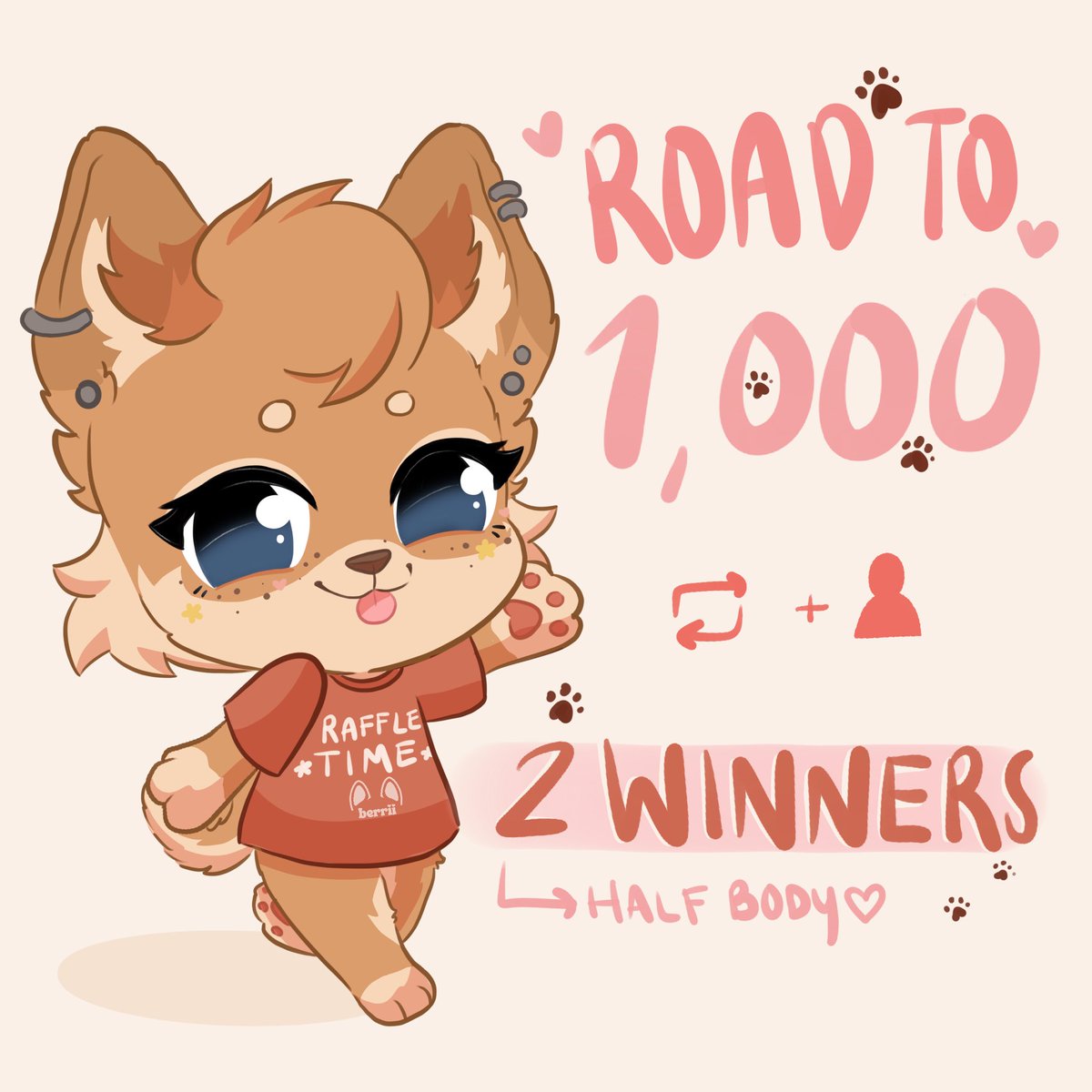 🎊 RAFFLE TIME! 🎊 👤 Follow + 🔁 Repost ✦ Ends when I reach 1k ✦ 2 Winners (Half Body Prize) 🌷 Rules 🌷 ✦ Human and anthro welcome! ✦ Must own the OC!