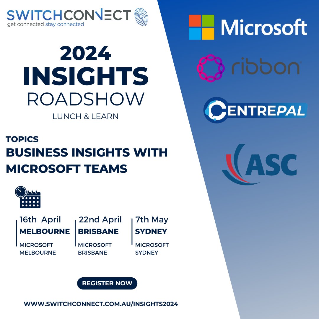 Still time to Register for Sydney Insight 2024!

Join Switch Connect and  Microsoft at an latest Executive INSIGHTS Lunch & Learn Series.

Register for Sydney: hubs.li/Q02vgD5S0