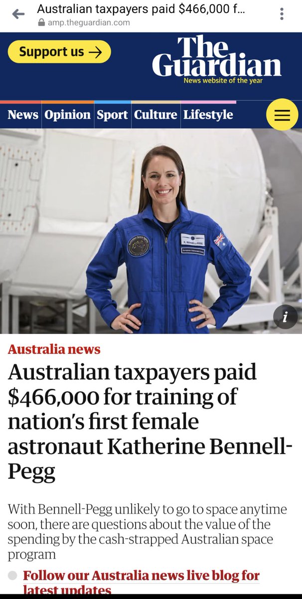 What a misogynistic and negative title! Instead of being proud, they are worried about taxpayer money now? However, giving $1 billion to Ukraine for nothing is a good value.
#auspol
#womeninspace
#WomenPower
#spaceprogram