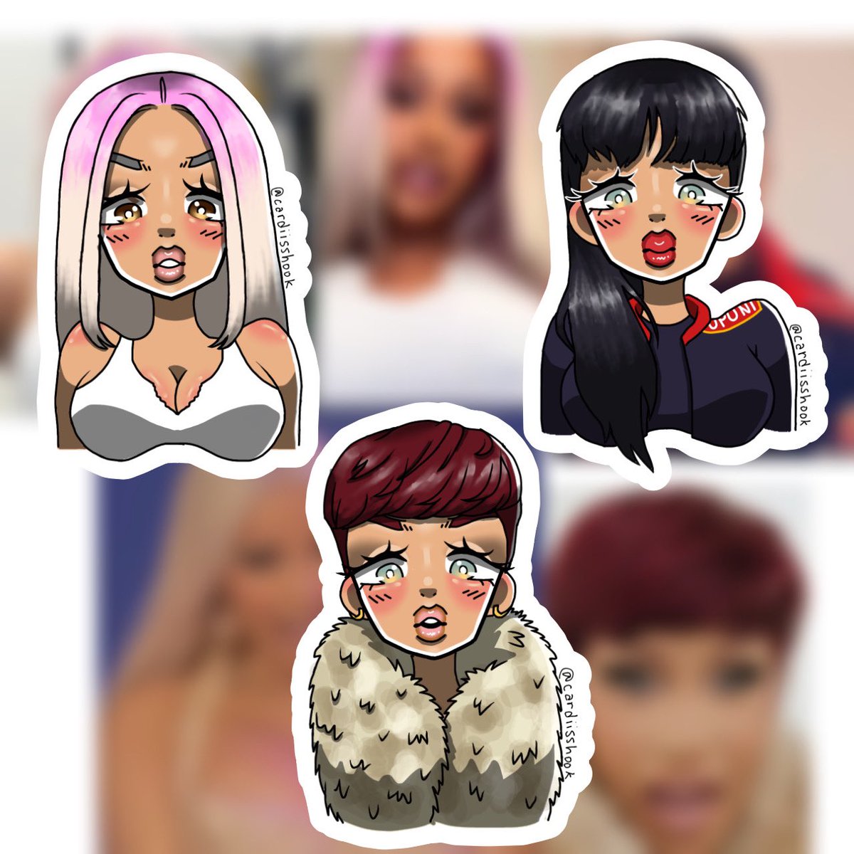 Cardiisshook's tweet photo. I drew Cardi @iamcardib wearing 3 different looks in my art style! I hope she sees this 🥹❤️ #EnoughMiami #CardiB https://t.co/9yWk8EvFN0