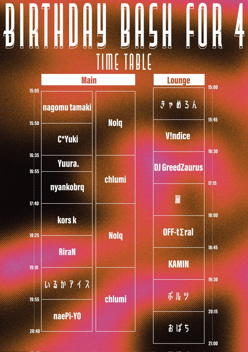 🦄💭本日 15時から下北沢CREAMにて開催 ' BirthDay Bash For 4 'に出演します🌸 Mainフロアのトリを務めさせていただきます ボーカル曲や制作に参加した曲もたくさん持っていくよ〜！( ◜𖥦◝ ) GWスタートダッシュ楽しみましょ( ᜊº-° )ᜊ🌟 #BB44